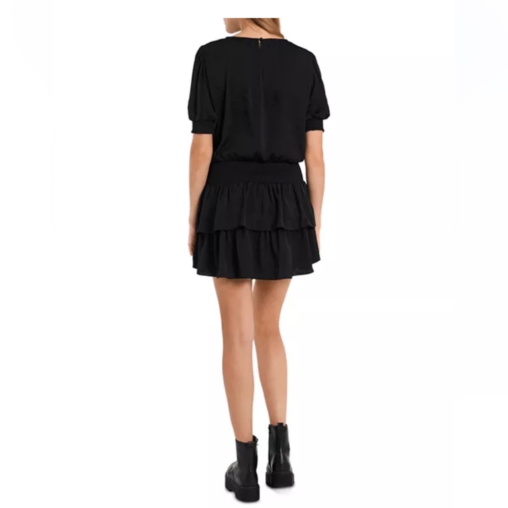 1.STATE Black Smocked Waist Tiered Mini Dress NWT - Picture 3 of 4
